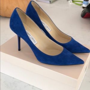 Blue Suede Jimmy Choo heels sz 38.5 fit like a 8